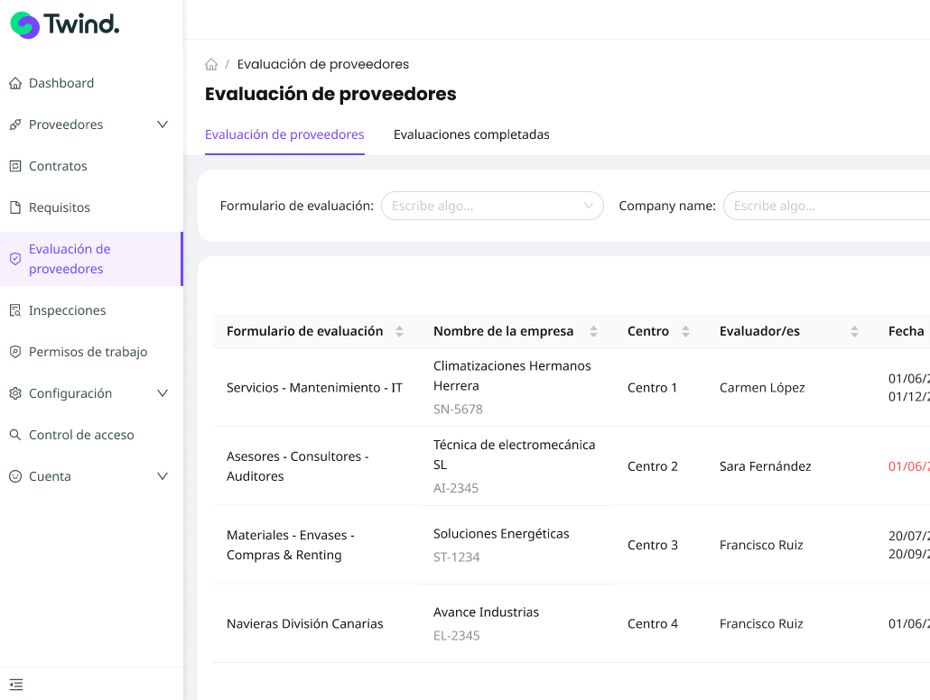 Evaluación de Proveedores