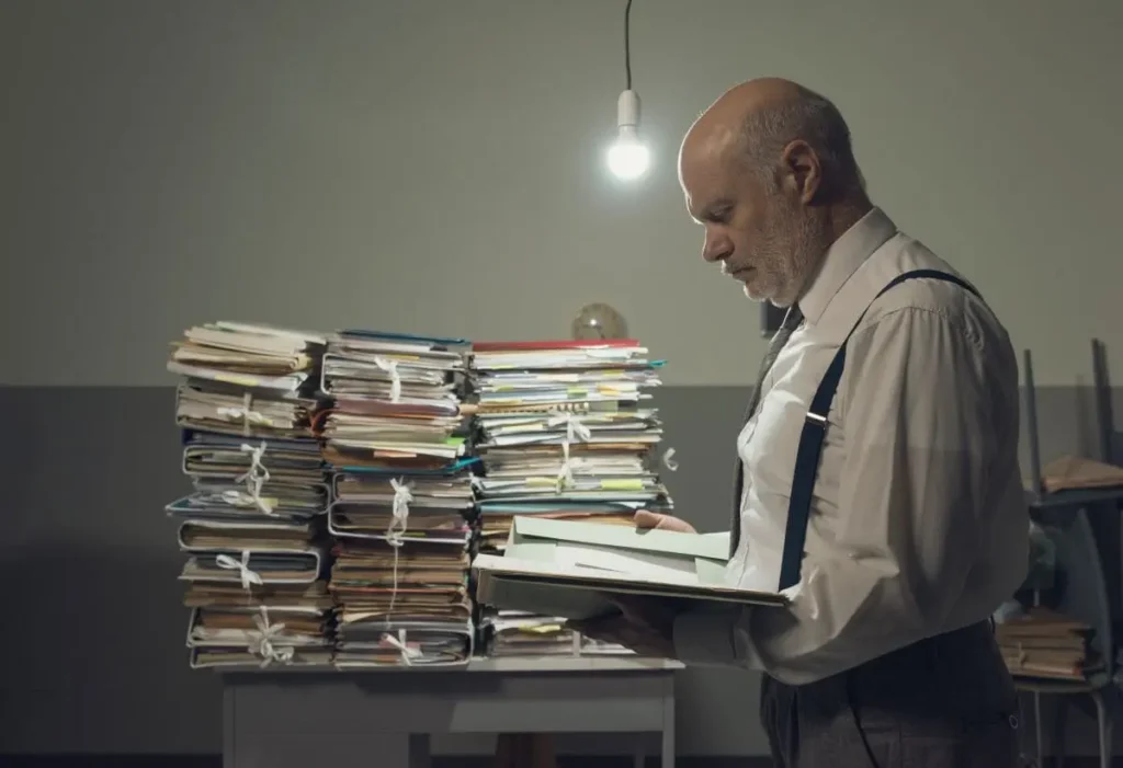 Cuánto tiempo conservar la documentación de PRL en la empresa: responsable revisando archivos y documentación preventiva
