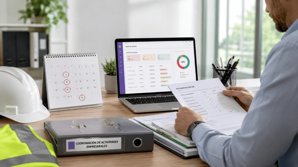 Gestión de la caducidad de documentos CAE con calendario, documentación y panel de control en oficina
