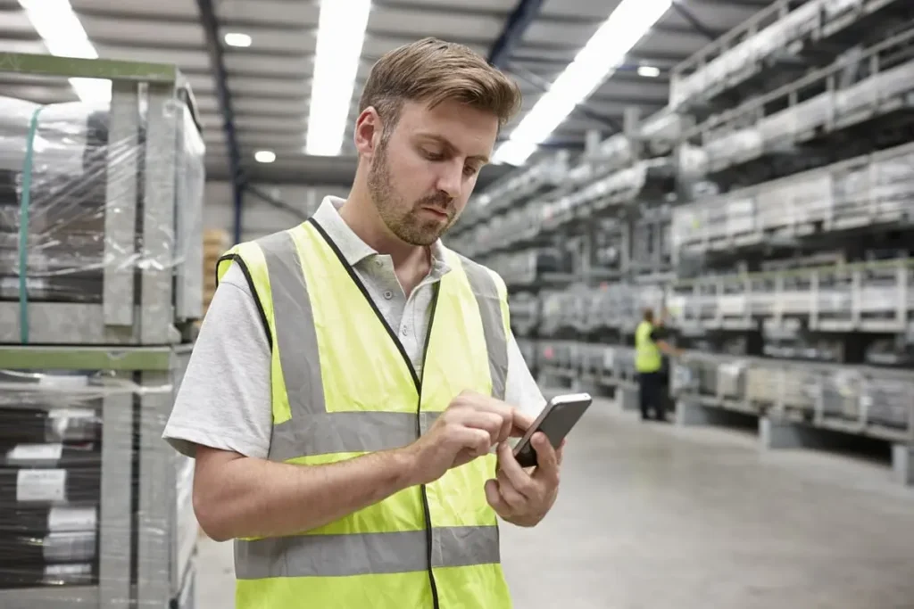 Alternativas a Metacontratas para empresas - técnica de PRL revisando contratistas en un centro logístico