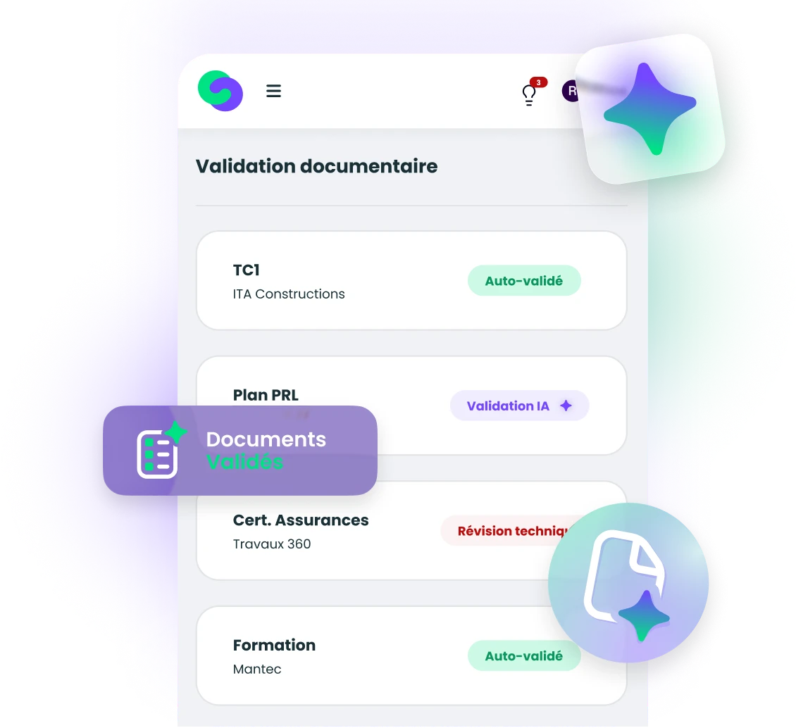 Twind IA - Validation automatique des documents des prestataires Interface de Twind IA validant automatiquement les documents des prestataires en temps réel.