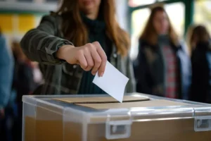 Urna elettorale con bandiera italiana per il referendum del 8-9 giugno 2025 sulla responsabilità del committente negli infortuni