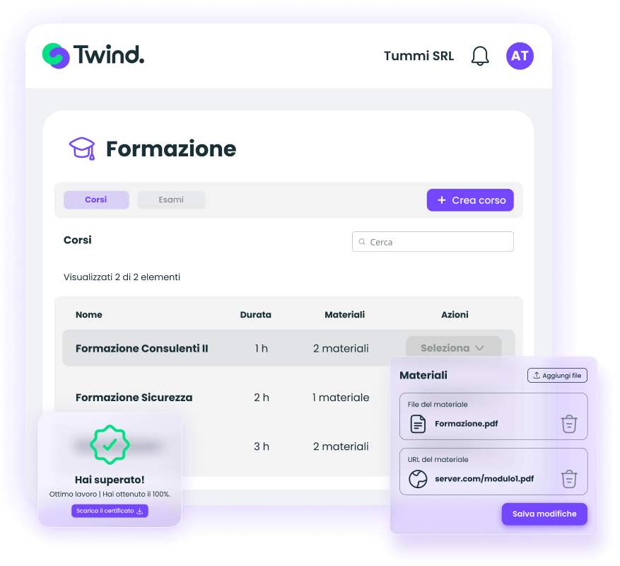 Schermata del modulo Formazione di Twind