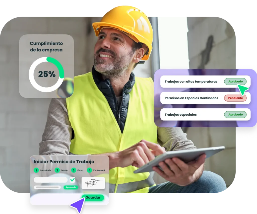 Twind: Plataforma de Gestión de Contratistas y Proveedores Trabajador con equipo de protección utilizando la plataforma Twind para gestionar documentación y permisos de trabajo.
