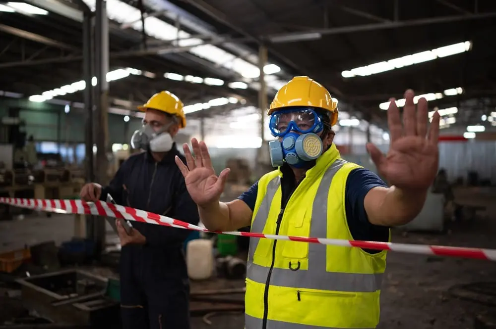 Profissional com EPI em ambiente de trabalho seguro, representando boas práticas de higiene e segurança no trabalho