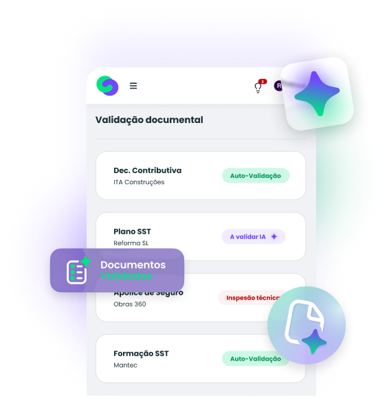 Validação automática de documentos de fornecedores Interface da Twind IA a validar automaticamente documentos de fornecedores e empresas externas em tempo real