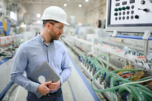 estão documental CAE - técnico consultando plataforma digital de documentação de contratados numa tablet